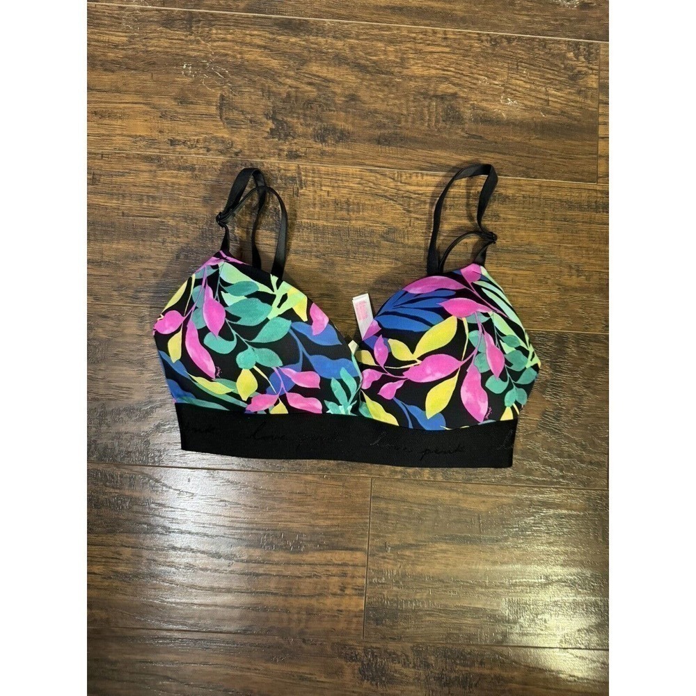 Victoria Secret LOVE PINK Womens Floral Pink Blue Green Push Up Bra Sz 32D NEW